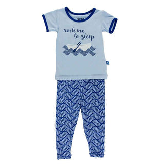 KicKee Pants Print Short Sleeve Pajama Set, Kite Water Lattice