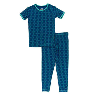 KicKee Pants Print Short Sleeve Pajama Set - Navy Leaf Lattice