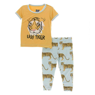 KicKee Pants Print Short Sleeve Pajama Set - Spring Sky Tiger