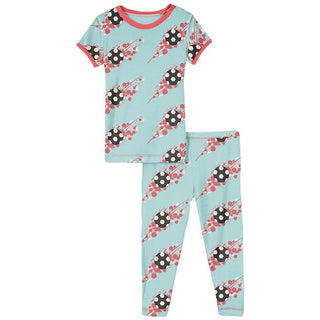 KicKee Pants Print Short Sleeve Pajama Set - Summer Sky Soccer Splash