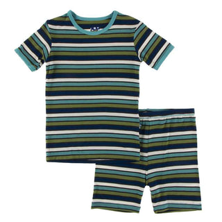 KicKee Pants Print Short Sleeve Pajama Set with Shorts - Botany Grasshopper Stripe