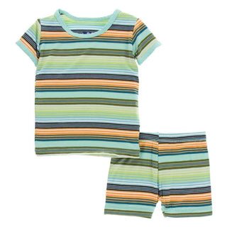 KicKee Pants Print Short Sleeve Pajama Set with Shorts - Cancun Glass Stripe