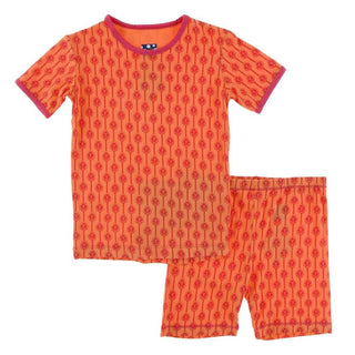 KicKee Pants Print Short Sleeve Pajama Set with Shorts - Nectarine Leaf Lattice
