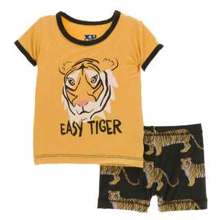 KicKee Pants Print Short Sleeve Pajama Set with Shorts - Zebra Tiger
