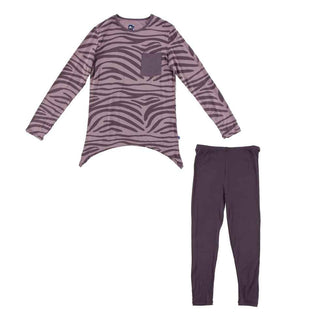 KicKee Pants Print Side-Tailed Tee and Legging Outfit, Elderberry Zebra Print