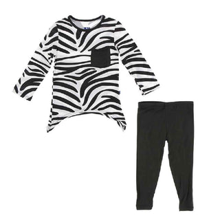 KicKee Pants Print Side-Tailed Tee and Legging Outfit, Natural Zebra Print