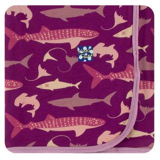 KicKee Pants Print Swaddling Blanket - Melody Sharks, One Size