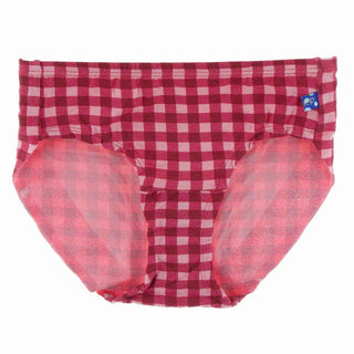 Women's Print Bamboo Underwear, Flag Red Gingham KicKee Pants Size: Extra Small