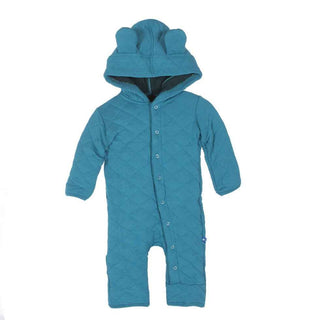 KicKee Pants Quilted Hoodie Coverall with Ears, Bay with Pine