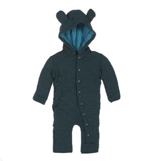 KicKee Pants Quilted Hoodie Coverall with Ears, Pine with Bay