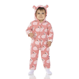 KicKee Pants Quilted Hoodie Coverall with Ears - Strawberry Forest Rabbit/Forest Fruit Stripe