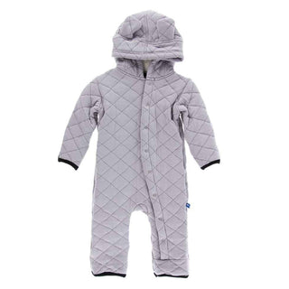 Solid Bamboo Quilted Hoodie Coverall with Sherpa-Lined Hood - Feather with Midnight Baby & Toddler Sleepwear
