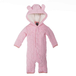 KicKee Pants Quilted Hoodie Coverall with Sherpa-Lined Hood, Lotus with Blush