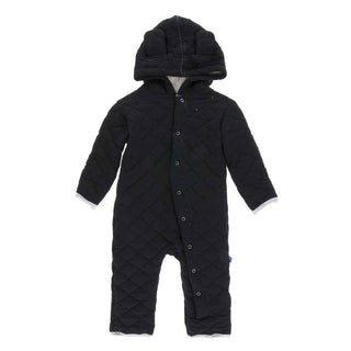 Solid Bamboo Quilted Hoodie Coverall with Sherpa-Lined Hood - Midnight with Feather Baby & Toddler Sleepwear