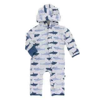KicKee Pants Quilted Hoodie Coverall with Sherpa-Lined Hood - Natural Megalodon with Twilight