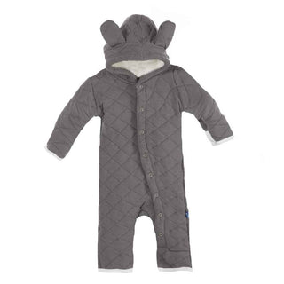 KicKee Pants Quilted Hoodie Coverall with Sherpa-Lined Hood, Rain with Natural Trim
