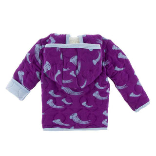 KicKee Pants Quilted Hoodie Jacket with Sherpa-Lined Hood - Starfish Jellies with Pond