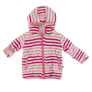 KicKee Pants Quilted Jacket with Sherpa-Lined Hood - Forest Fruit Stripe/Strawberry Forest Rabbit