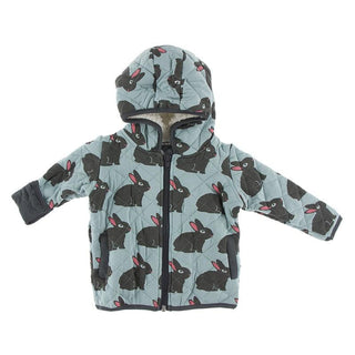 KicKee Pants Quilted Jacket with Sherpa-Lined Hood - Jade Forest Rabbit/Stone
