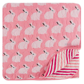KicKee Pants Quilted Throw Blanket - Strawberry Forest Rabbit/Forest Fruit Stripe