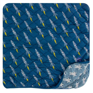 KicKee Pants Quilted Toddler Blanket - Dusty Sky Astronaut/Twilight Rockets, One Size