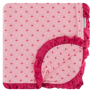 KicKee Pants Ruffle Double Layer Throw Blanket - Lotus Cherries and Blossoms