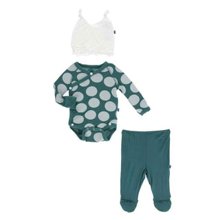 KicKee Pants Ruffle Kimono Newborn Gift Set with Elephant Gift Box - Ivy Mod Dot