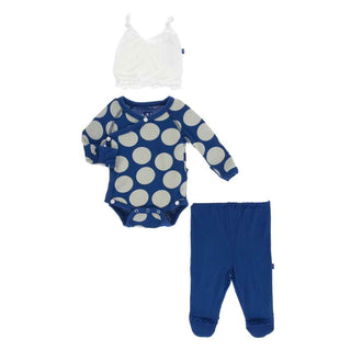 KicKee Pants Ruffle Kimono Newborn Gift Set with Elephant Gift Box - Navy Mod Dot