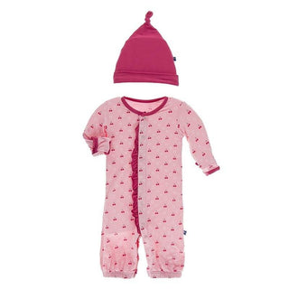 KicKee Pants Ruffle Layette Gown Converter and Single Knot Hat Set - Lotus Cherries and Blossoms