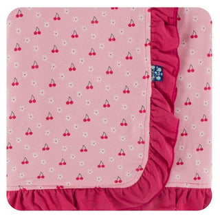 KicKee Pants Ruffle Stroller Blanket - Lotus Cherries and Blossoms