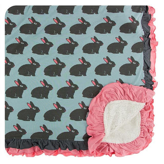 KicKee Pants Sherpa-Lined Double Ruffle Toddler Blanket - Jade Forest Rabbit