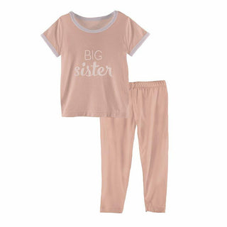 KicKee Pants Short Sleeve Applique Pajama Set - Blush Big Sister 21S1
