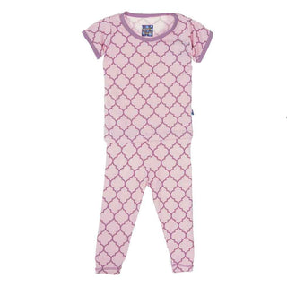 KicKee Pants Short Sleeve Girl's Pajama Set, Garden Gate Lattice