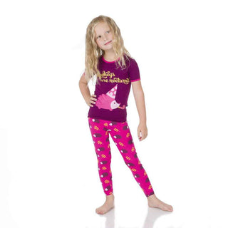KicKee Pants Short Sleeve Girl's Pajama Set, Pegasus w/ Lotus Trim