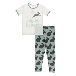 KicKee Pants Short Sleeve Graphic Tee Pajama Set - Jade Forest Rabbit