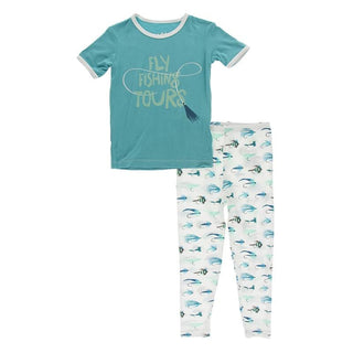 KicKee Pants Short Sleeve Graphic Tee Pajama Set - Natural Fishing Flies