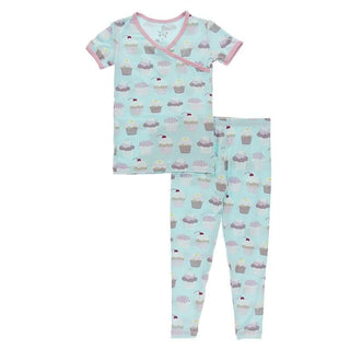Short Sleeve Kimono Pajama Set - Summer Sky Cupcakes KicKee Pants Size: 2T