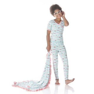 Short Sleeve Kimono Pajama Set - Summer Sky Cupcakes KicKee Pants Size: 2T