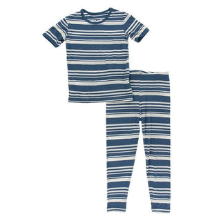 Bamboo Short Sleeve Pajama Set - Fishing Stripe KicKee Pants Size: 6-12 Months
