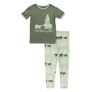 KicKee Pants Short Sleeve Piece Print Pajama Set - Aloe Bears and Treeline