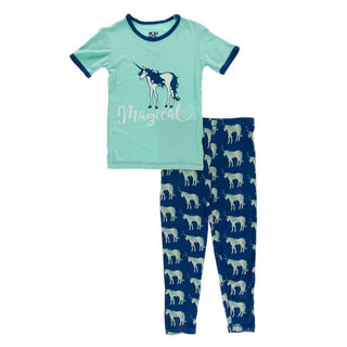 KicKee Pants Short Sleeve Piece Print Pajama Set - Flag Blue Unicorns