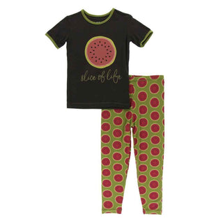 KicKee Pants Short Sleeve Piece Print Pajama Set - Grasshopper Watermelon