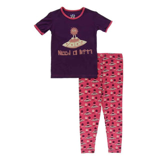 KicKee Pants Short Sleeve Piece Print Pajama Set - Red Ginger Aliens with Flying Saucers