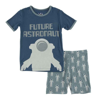 KicKee Pants Short Sleeve Piece Print Pajama Set with Shorts - Dusty Sky Astronaut