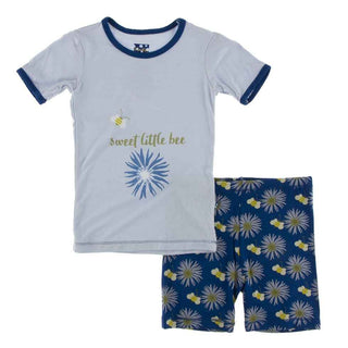 KicKee Pants Short Sleeve Piece Print Pajama Set with Shorts - Navy Cornflower and Bee