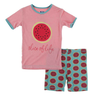 KicKee Pants Short Sleeve Piece Print Pajama Set with Shorts - Neptune Watermelon