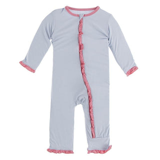 KicKee Pants Solid Classic Ruffle Coverall with Zipper 21S1 - Dew with Strawberry