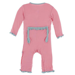 KicKee Pants Solid Classic Ruffle Coverall with Zipper 21S1 - Strawberry with Jade