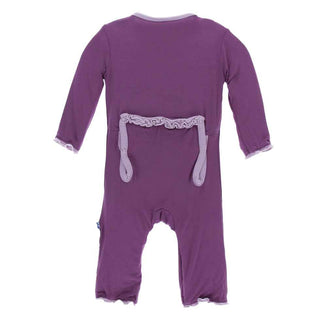 KicKee Pants Solid Classic Ruffle Coverall with Zipper - Amethyst with Sweet Pea