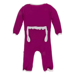 KicKee Pants Solid Classic Ruffle Coverall with Zipper - Berry with Macaroon